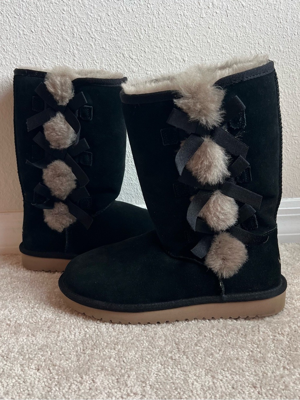 Koolaburra By UGG Black Suede Bow Tall Winter Boots with Faux Fur